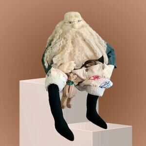 Vintage Handmade Old World Santa Shelf Sitter Carpenter Christmas Plush Decor